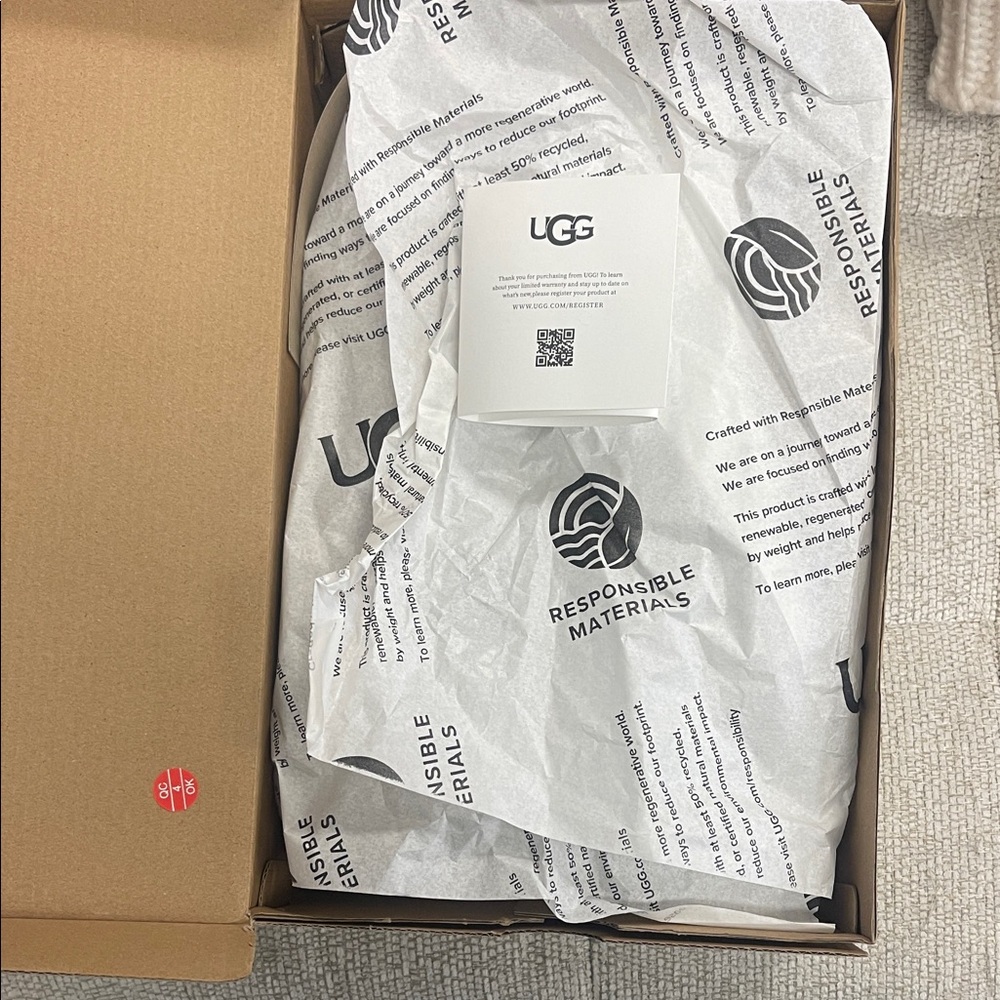 UGG Tan Slippers with Red Trim Brand new in the box - Picture 3 of 4